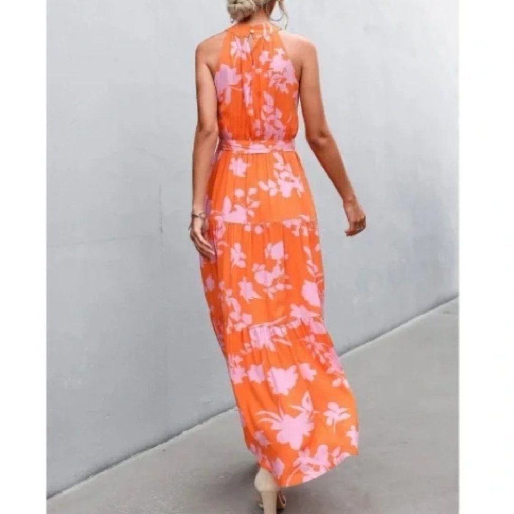 boho floral print belted halter maxi dress - Picture 5 of 13